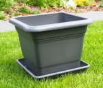 Ciemnoszara doniczka Scheurich Nora 48 Metallic Grey kwadratowa 