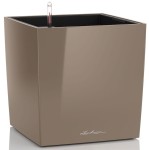  Szarobrązowa lakierowana donica Lechuza Cube Premium 40 taupe system nawadniający