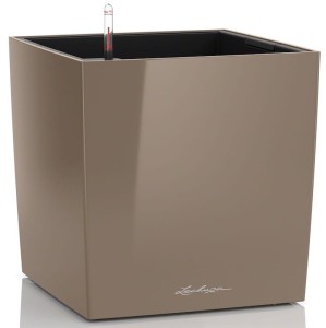  Szarobrązowa lakierowana donica Lechuza Cube Premium 40 taupe system nawadniający