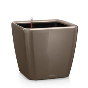 Szarobrązowa elegancka donica z nawadnianiem i wyjmowanym wkładem Lechuza Quadro Premium LS 21 Taupe