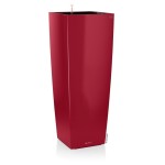 Wysoka i wąska donica z nawadnianiem Lechuza Cubico Alto Premium • 105 cm •  czerwona z połyskiem 