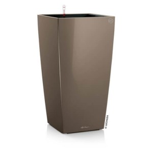 Szarobrązowa wysoka donica Lechuza Cubico Premium 40 • z systemem nawadniania • wysoki połysk • taupe 