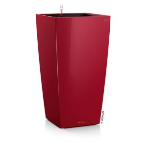 Duża wysoka donica Lechuza Cubico Premium 50 • system nawadniający • wysoki połysk • czerwona  • wys. 94 cm
