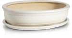 Kremowa doniczka z podstawką ceramiczna • niska misa na bonsai i rośliny cebulowe Polnix 25cm