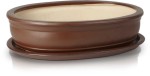 Brązowa doniczka z podstawką ceramiczna • niska misa na bonsai i rośliny cebulowe Polnix 50cm