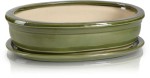 Zielona doniczka z podstawką ceramiczna • niska misa na bonsai i rośliny cebulowe Polnix 25cm
