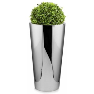 Luksusowa lustrzana wysoka donica Cone Mirror • srebrna wys. 72cm • stal nierdzewna