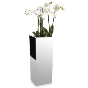 Luksusowa lustrzana wysoka donica High Square Mirror • srebrna wys. 80cm • stal nierdzewna