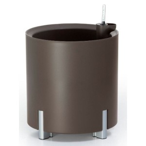 Brązowoszara donica na srebrnych nóżkach Mondum Mediterraneo Round • donice modułowe z nawadnianiem • wys. 45 cm taupe • wodowskaz biały lub czarny