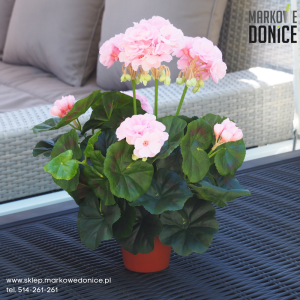 05 Jasnoróżowa pelargonia w doniczce >>> sztuczna roślina doniczkowa jak żywa