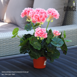 24 Różowa pelargonia w doniczce >>> sztuczna roślina doniczkowa jak żywa