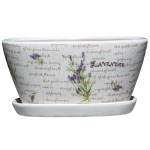 Podłużna owalna doniczka ceramiczna z podstawką Polnix Lavender lawenda
