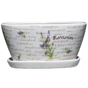Podłużna owalna doniczka ceramiczna z podstawką Polnix Lavender lawenda