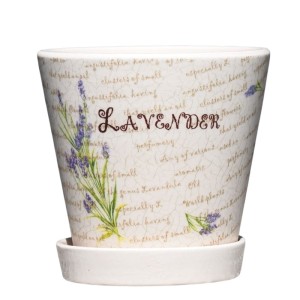 Doniczka ceramiczna z podstawką Polnix Lavender lawenda 19 cm beżowa 