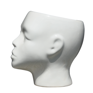 Kremowa doniczka twarz połysk Polnix wys. 20 cm osłonka głowa 