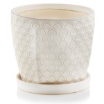Kremowa doniczka ceramiczna z podstawką 20 w marokański wzór >>> Polnix Vintage 45.009