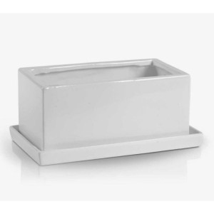 Biała podłużna doniczka ceramiczna z podstawką prostokątna 25 cm >>> Polnix Barcelona 16.042
