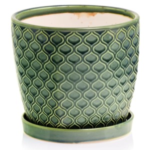 Zielona doniczka ceramiczna z podstawką 20 w marokański wzór >>> Ponix Vintage 45.007