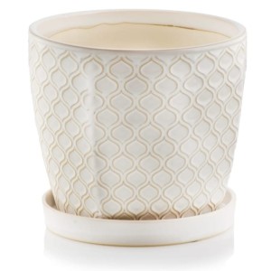 Kremowa doniczka ceramiczna z podstawką 30 w marokański wzór >>> Polnix Vintage 45.009