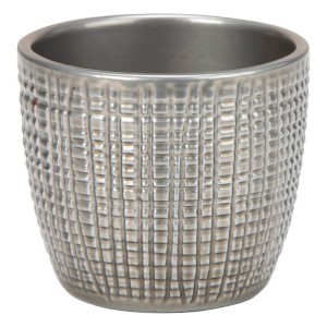 Srebrna osłonka na doniczkę 866 Brilliant Silver 14 • połyskująca w kratkę • Scheurich Corteza 