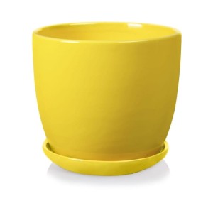 Żółta doniczka ceramiczna z podstawką śr. 15 cm Amsterdam Polnix 02.446