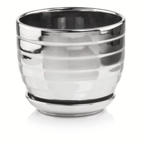 Srebrna Lustrzana doniczka ceramiczna z podstawką śr. 21 cm Polnix Moon 43.037
