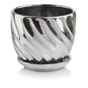 Srebrna Lustrzana doniczka ceramiczna z podstawką śr. 21 cm Polnix Moon 43.036