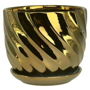 Złota lustrzana doniczka ceramiczna z podstawką śr. 18 cm Polnix Gold 43.048