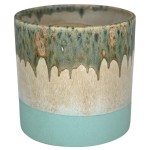 Ceramiczna osłonka na doniczkę Polnix kremowa turkusowa błękitna 23 Vintage