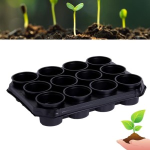 Doniczki produkcyjne do rozsady czarne okrągłe śr. 8 cm Vefi 12 szt. + tacka / 800570