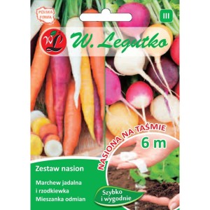 Marchew i rzodkiewka - kolorowa mieszanka odmian >>> nasiona na taśmie 6m Legutko