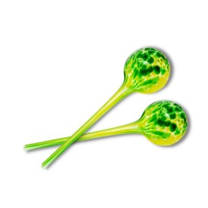 Szklana kula nawadniająca do roślin doniczkowych - śr. 8 cm wys. 20 cm Polnix - nawadniacz zielono-żółty - 2 szt