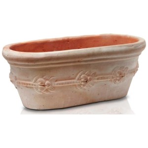 Podłużna gliniana donica skrzynka balkonowa 57 cm Tuscan terakota Polnix  zdobiona ornamentem