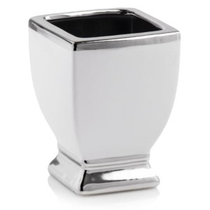 Biało-srebrna donica ceramiczna pucharek 31.087 Polnix Moon >>> osłonka na nóżce glamour 