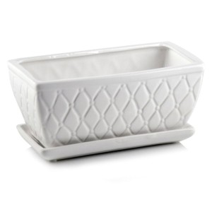 Biała doniczka ceramiczna z podstawką 21 cm Polnix 38.022 prostokątna