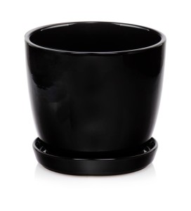 Czarna doniczka ceramiczna z podstawką 15 cm Polnix Amsterdam