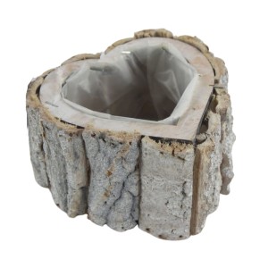 Osłonka doniczka z bielonej kory serce 15 cm