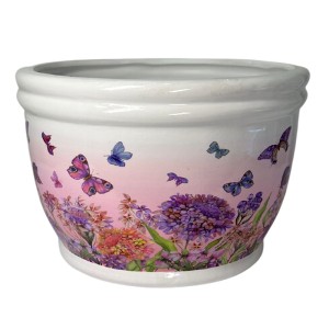 Ceramiczna osłonka na doniczkę - kwiaty i motyle 22,5 cm