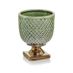 Zielona donica ceramiczna kielich 09.136 Polnix Vintage >>> osłonka na nóżce 22