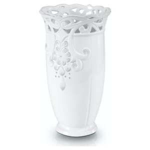 Biały ceramiczny wazon Polnix Lisbon 47.004 z ornamentem i ażurową górą 27