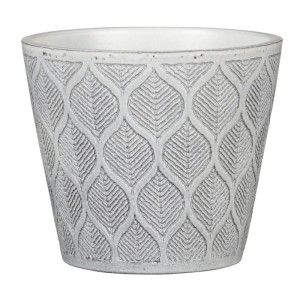 Ceramiczna osłonka na doniczkę z dekoracyjna powierzchnią Scheurich 702 Vintage White 18 szara