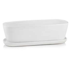 Biała podłużna doniczka ceramiczna z podstawką 32 cm >>> Polnix kaktusiarka 05.277