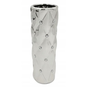 Srebrny wazon ceramiczny z kryształkami TG28999-3 glamour 27 cm