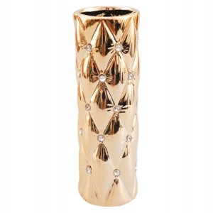 Złoty wazon ceramiczny z kryształkami TG28999-4 glamour 28 cm