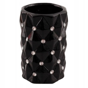 Czarny wazon ceramiczny z kryształkami TG53032-2 glamour 18 cm