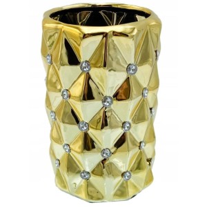 Złoty wazon ceramiczny z kryształkami TG53032-4 glamour 17 cm