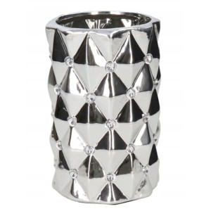 Srebrny wazon ceramiczny z kryształkami TG53032-3 glamour 17 cm