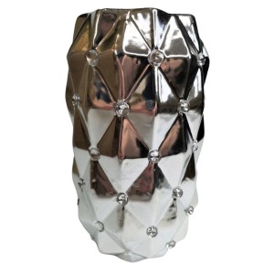 Srebrny wazon ceramiczny z kryształkami TG53035-3 glamour 24 cm