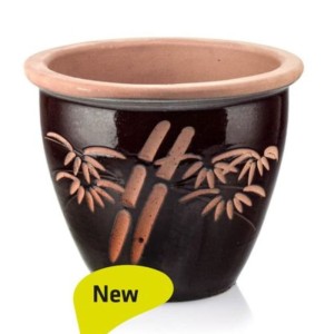 Brązowa donica we wzory ceramiczna ogrodowa 37 cm Polnix Glazed 79.303