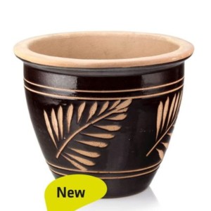 Brązowa donica w listki ceramiczna ogrodowa 31 cm Polnix Glazed 79.306